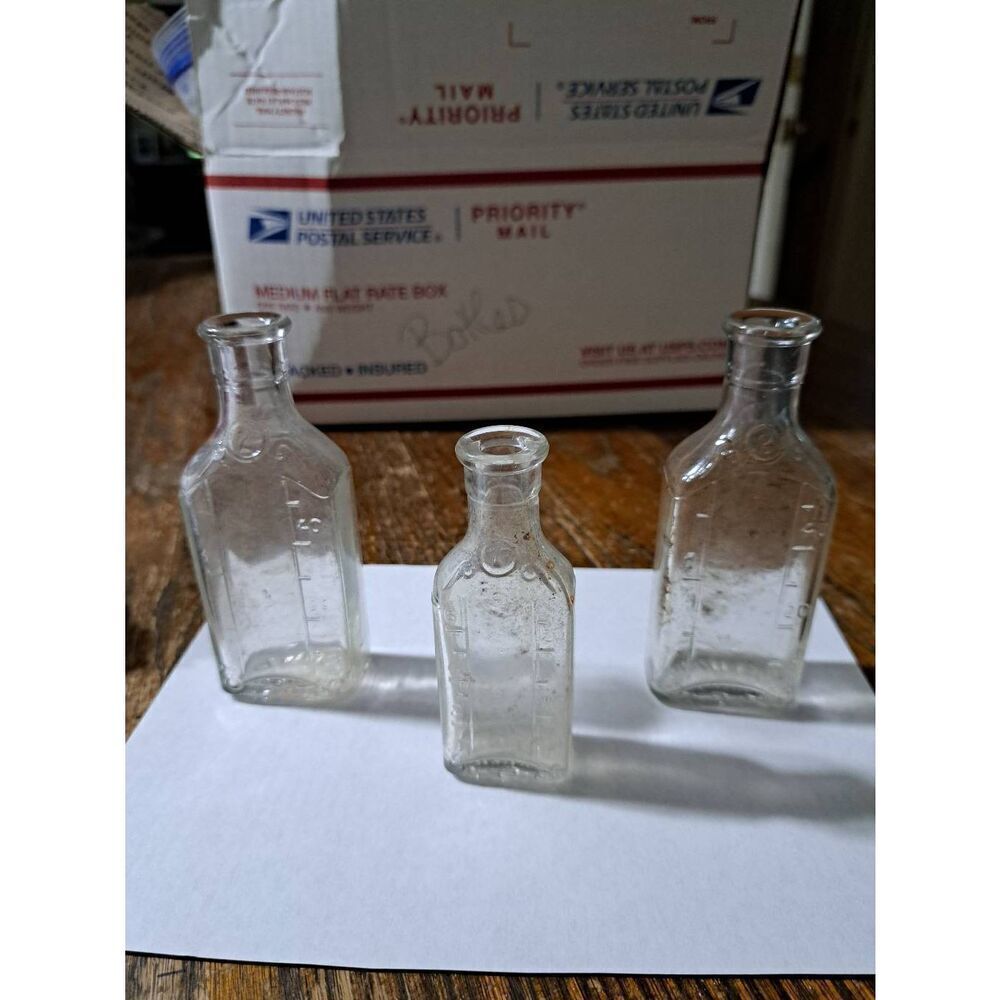 Antique Vintage 3 Illinois Glass Apothecary Medicine Bottles Decor Halloween